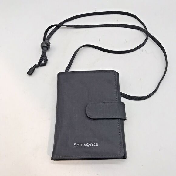 Samsonite Passport Holder Money Credit Card ID Wallet Gray Ripstop with Lanyard - Picture 1 of 9